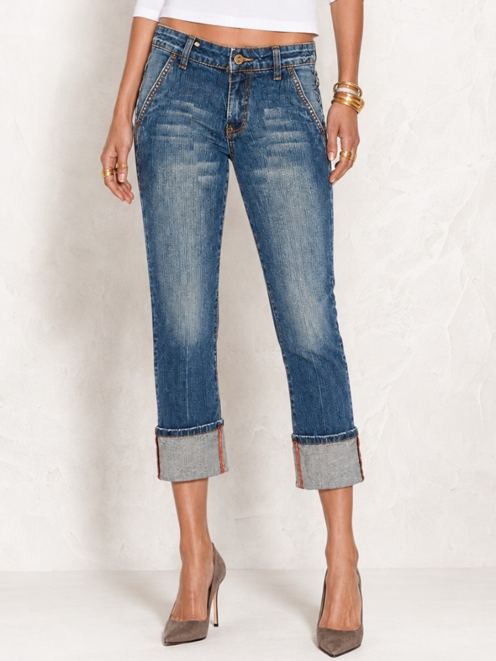 Max Studio Medium Blue Cropped Roll-Cuff Jeans